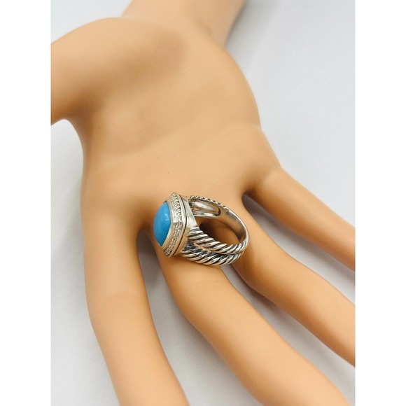 David Yurman Albion 11mm Turquoise & Diamond Ring Size 6 - Picture 4 of 6